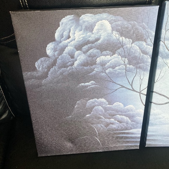 Santin Canvas Wall Art: 3 Piece Panels of Abstract Tree & Cloud Scene - Picture 5 of 13